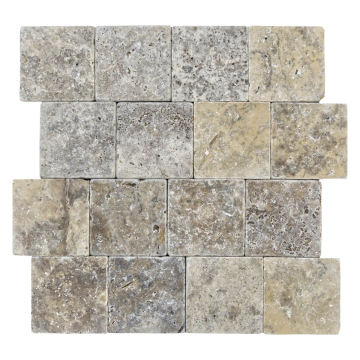 Płytka kamienna trawertyn Grey Ashes bębnowany 10x10x1 cm